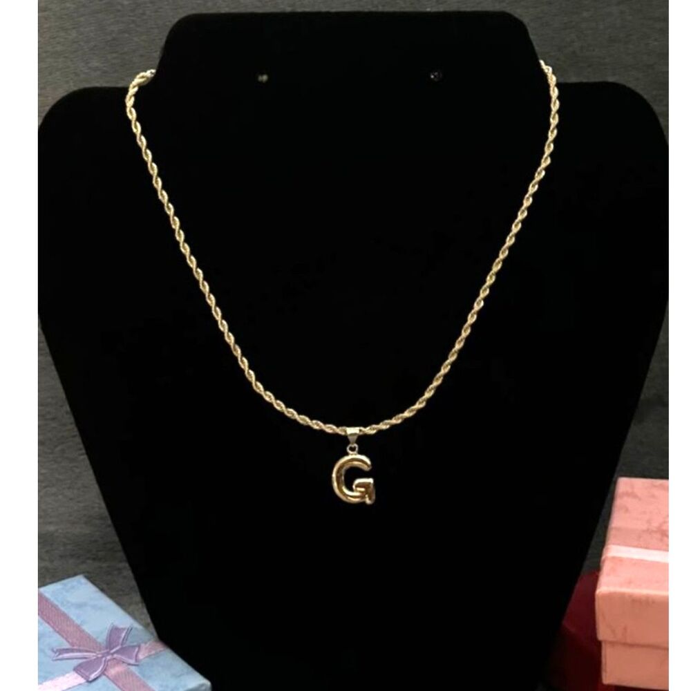 18K Gold Filled Bubble Letter A Pendant Necklace | 18" 2.5mm Rope Chain